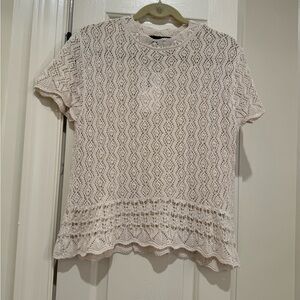 Zara Cream Lace Knit Short Sleeve Top NWT